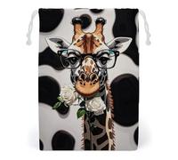 FHESDCW Giraffe Bites The Rose Drawstring Bag Canvas, Reusable Travel Jewelry Pouches, Washable Storage Bags for Gift, Candy, Cosmetics 20 * 25cm