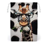 FHESDCW Giraffe Bites The Rose Drawstring Bag Canvas, Reusable Travel Jewelry Pouches, Washable Storage Bags for Gift, Candy, Cosmetics 12 * 18cm
