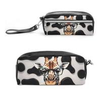 FHESDCW Giraffe Bites The Rose Pencil Case Large Capacity with Zipper, Hanging Water Proof Cosmetic Bag for Travel, Vintage Leather Pencil Pouch for Women Men