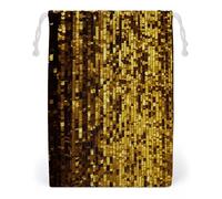 FHESDCW Gold Sequin Sparkle Drawstring Bag Canvas, Reusable Travel Jewelry Pouches, Washable Storage Bags for Gift, Candy, Cosmetics 12 * 18cm