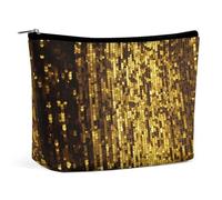 FHESDCW Gold Sequin Sparkle Makeup Bag for Women PU Leather Waterproof Cosmetic Bag with Zipper Portable Travel Makeup Organizer