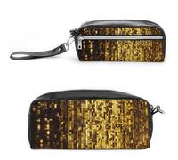 FHESDCW Gold Sequin Sparkle Pencil Case Large Capacity with Zipper, Hanging Water Proof Cosmetic Bag for Travel, Vintage Leather Pencil Pouch for Women Men