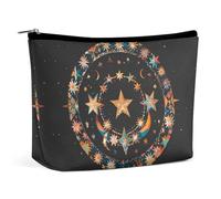 FHESDCW Gorgeous Stars And Moon Makeup Bag for Women PU Leather Waterproof Cosmetic Bag with Zipper Portable Travel Makeup Organizer