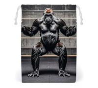 FHESDCW Gorillas in Fitness Gym Drawstring Bag Canvas, Reusable Travel Jewelry Pouches, Washable Storage Bags for Gift, Candy, Cosmetics 20 * 25cm