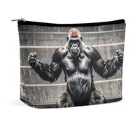 FHESDCW Gorillas in Fitness Gym Makeup Bag for Women PU Leather Waterproof Cosmetic Bag with Zipper Portable Travel Makeup Organizer