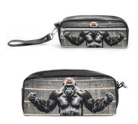 FHESDCW Gorillas in Fitness Gym Pencil Case Large Capacity with Zipper, Hanging Water Proof Cosmetic Bag for Travel, Vintage Leather Pencil Pouch for Women Men