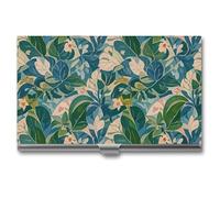 FHESDCW Green Flower Leaves Business Card Holder for Men & Women, Professional Card Case with Buckle Style Shut, Compact And Portable Metal Case for Office Workers, style, One Size, Classic