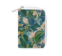FHESDCW Green Flower Leaves Card Holder for Men Women, Leather Credit Card Holder with 20 Card Slots Small Purse with Zipper