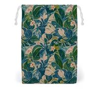 FHESDCW Green Flower Leaves Drawstring Bag Canvas, Reusable Travel Jewelry Pouches, Washable Storage Bags for Gift, Candy, Cosmetics 20 * 25cm