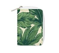 FHESDCW Green Foliage Botanical Card Holder for Men Women, Leather Credit Card Holder with 20 Card Slots Small Purse with Zipper