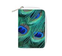 FHESDCW Green Peacock Feather Leather Card Bag Credit Card Holder Zipper Wallet With 20 Card Slots Slim Wallet Debit Card Protector Organizer Case, style, 16x11.5cm