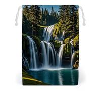 FHESDCW Green Pine Waterfall Drawstring Bag Canvas, Reusable Travel Jewelry Pouches, Washable Storage Bags for Gift, Candy, Cosmetics 20 * 25cm