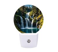 FHESDCW Green Pine Waterfall Night Lights Plug Into Wall, LED Nightlights Auto On/Off Dusk to Dawn Sensor, Energy Efficient Night Lamp Soft Glow for Hallway Bedroom Bathroom Kitchen, 0.5W