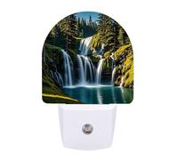 FHESDCW Green Pine Waterfall Night Lights Plug Into Wall, LED Nightlights Auto On/Off Dusk to Dawn Sensor, Energy Efficient Night Lamp Soft Glow for Hallway Bedroom Bathroom Kitchen, 0.5W