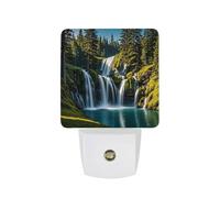 FHESDCW Green Pine Waterfall Night Lights Plug Into Wall, LED Nightlights Auto On/Off Dusk to Dawn Sensor, Energy Efficient Night Lamp Soft Glow for Hallway Bedroom Bathroom Kitchen, 0.5W