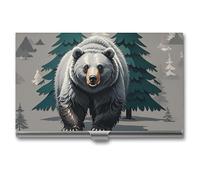 FHESDCW Grey Bear Pine Tree Silhouette Pattern Business Card Holder for Men & Women, Professional Card Case with Buckle Style Shut, Compact And Portable Metal Case for Office Workers, style, One Size