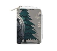 FHESDCW Grey Bear Pine Tree Silhouette Pattern Card Holder for Men Women, Leather Credit Card Holder with 20 Card Slots Small Purse with Zipper