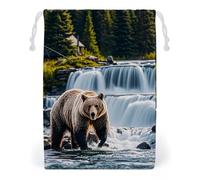 FHESDCW Grizzlies in River Falls Drawstring Bag Canvas, Reusable Travel Jewelry Pouches, Washable Storage Bags for Gift, Candy, Cosmetics 20 * 25cm