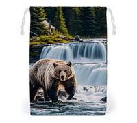 FHESDCW Grizzlies in River Falls Drawstring Bag Canvas, Reusable Travel Jewelry Pouches, Washable Storage Bags for Gift, Candy, Cosmetics 12 * 18cm