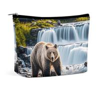 FHESDCW Grizzlies in River Falls Makeup Bag for Women PU Leather Waterproof Cosmetic Bag with Zipper Portable Travel Makeup Organizer