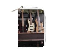 FHESDCW Guitar Bass Music Musical Instruments Leather Card Bag Credit Card Holder Zipper Wallet With 20 Card Slots Slim Wallet Debit Card Protector Organizer Case, style, 16x11.5cm