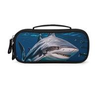 FHESDCW Hammerhead Shark Scans The Ocean Pencil Case with Zipper - Large Capacity, Portable Small Cosmetic Bag for Travel, Vintage PU Leather Pencil Pouch for Women Men