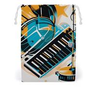 FHESDCW Hand Drawn Musical Instruments Drawstring Bag Canvas, Reusable Travel Jewelry Pouches, Washable Storage Bags for Gift, Candy, Cosmetics, Style, 1 Count (Pack of 1)