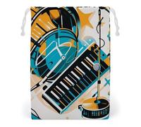 FHESDCW Hand Drawn Musical Instruments Drawstring Bag Canvas, Reusable Travel Jewelry Pouches, Washable Storage Bags for Gift, Candy, Cosmetics 20 * 25cm