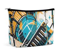 FHESDCW Hand Drawn Musical Instruments Makeup Bag for Women PU Leather Waterproof Cosmetic Bag with Zipper Portable Travel Makeup Organizer
