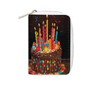FHESDCW Happy Birthday Big Cake Leather Card Bag Credit Card Holder Zipper Wallet With 20 Card Slots Slim Wallet Debit Card Protector Organizer Case, style, 16x11.5cm