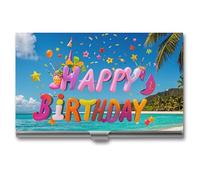 FHESDCW Happy Birthday on The Beach Business Card Holder for Men & Women, Professional Card Case with Buckle Style Shut, Compact And Portable Metal Case for Office Workers, style, One Size, Classic