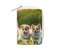 FHESDCW Happy Little Dog Card Holder for Men Women, Leather Credit Card Holder with 20 Card Slots Small Purse with Zipper