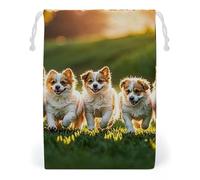 FHESDCW Happy Little Dog Drawstring Bag Canvas, Reusable Travel Jewelry Pouches, Washable Storage Bags for Gift, Candy, Cosmetics 12 * 18cm