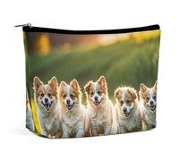 FHESDCW Happy Little Dog Makeup Bag for Women PU Leather Waterproof Cosmetic Bag with Zipper Portable Travel Makeup Organizer