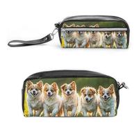 FHESDCW Happy Little Dog Pencil Case Large Capacity with Zipper, Hanging Water Proof Cosmetic Bag for Travel, Vintage Leather Pencil Pouch for Women Men