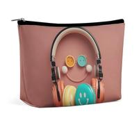 FHESDCW Happy Smiling Face Makeup Bag for Women PU Leather Waterproof Cosmetic Bag with Zipper Portable Travel Makeup Organizer