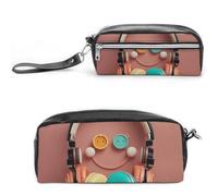 FHESDCW Happy Smiling Face Pencil Case Large Capacity with Zipper, Hanging Water Proof Cosmetic Bag for Travel, Vintage Leather Pencil Pouch for Women Men
