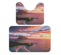 FHESDCW Hawaiian Sunset Bathroom Rugs Set 2 Piece - Super Soft Coral Fleece Bath Rug & U-Shaped Toilet Mat Non-Slip Absorbent Floor Mat for Bathroom, Living Room, Bedroom 19.7"x31.5"