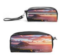 FHESDCW Hawaiian Sunset Pencil Case Large Capacity with Zipper, Hanging Water Proof Cosmetic Bag for Travel, Vintage Leather Pencil Pouch for Women Men