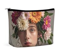 FHESDCW Head Wearing Floral Vortex Shape Makeup Bag for Women PU Leather Waterproof Cosmetic Bag with Zipper Portable Travel Makeup Organizer