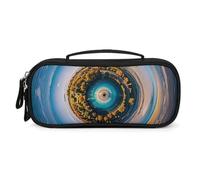 FHESDCW Heavenly Eye Pencil Case with Zipper - Large Capacity, Portable Small Cosmetic Bag for Travel, Vintage PU Leather Pencil Pouch for Women Men
