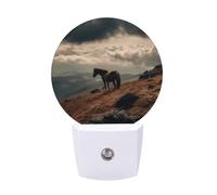FHESDCW Horse Grazing on The Mountain Night Lights Plug Into Wall, LED Nightlights Auto On/Off Dusk to Dawn Sensor, Energy Efficient Night Lamp Soft Glow for Hallway Bedroom Bathroom Kitchen, 0.5W