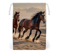 FHESDCW Horses Running in The Sand Drawstring Bag Canvas, Reusable Travel Jewelry Pouches, Washable Storage Bags for Gift, Candy, Cosmetics 20 * 25cm