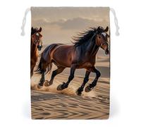 FHESDCW Horses Running in The Sand Drawstring Bag Canvas, Reusable Travel Jewelry Pouches, Washable Storage Bags for Gift, Candy, Cosmetics 12 * 18cm