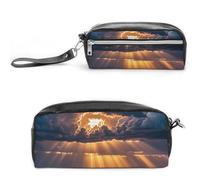 FHESDCW Huge Rain Clouds Pencil Case Large Capacity with Zipper, Hanging Water Proof Cosmetic Bag for Travel, Vintage Leather Pencil Pouch for Women Men