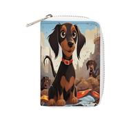 FHESDCW I Love My Dog Dachshunds Leather Card Bag Credit Card Holder Zipper Wallet With 20 Card Slots Slim Wallet Debit Card Protector Organizer Case, style, 16x11.5cm