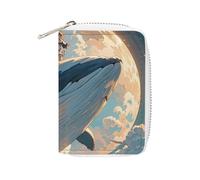 FHESDCW Illustration of A Whale Card Holder for Men Women, Leather Credit Card Holder with 20 Card Slots Small Purse with Zipper