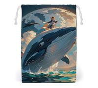 FHESDCW Illustration of A Whale Drawstring Bag Canvas, Reusable Travel Jewelry Pouches, Washable Storage Bags for Gift, Candy, Cosmetics 12 * 18cm