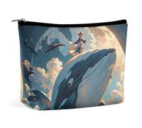 FHESDCW Illustration of A Whale Makeup Bag for Women PU Leather Waterproof Cosmetic Bag with Zipper Portable Travel Makeup Organizer