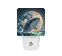 FHESDCW Illustration of A Whale Night Lights Plug Into Wall, LED Nightlights Auto On/Off Dusk to Dawn Sensor, Energy Efficient Night Lamp Soft Glow for Hallway Bedroom Bathroom Kitchen, 0.5W